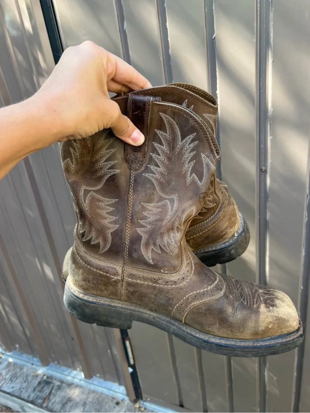 Ariat Mens Steel Toe Embroidered Round Toe Work Western Boots Brown Size 10.5EE